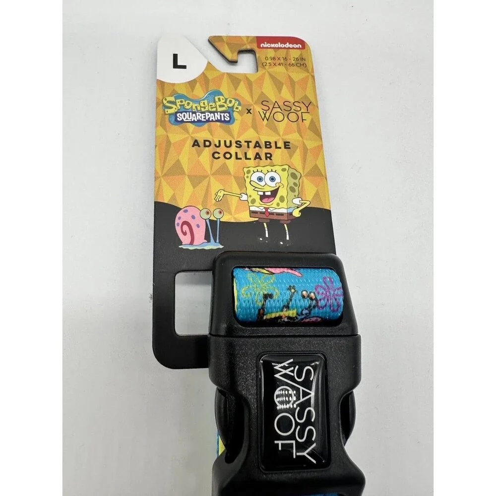 NEW Sassy Woof x Spongebob Squarepants Adjustable Dog Collar Size Large